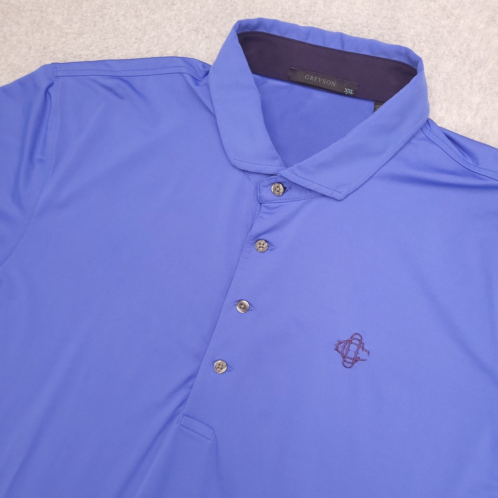 GREYSON Polo Golf Shirt Men's XXL Solid Blue Performance‎ Stretch Logo